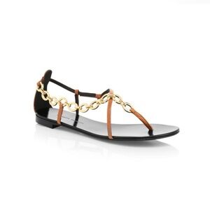 Giuseppe Zanotti Nuvrock Flat Chain-Trimmed Leather Sandals NIB Size 36